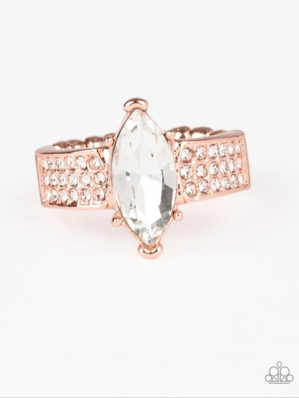 Icy Iridescence - copper Paparazzi Marquise Crystal Pavé Ring - Clear
